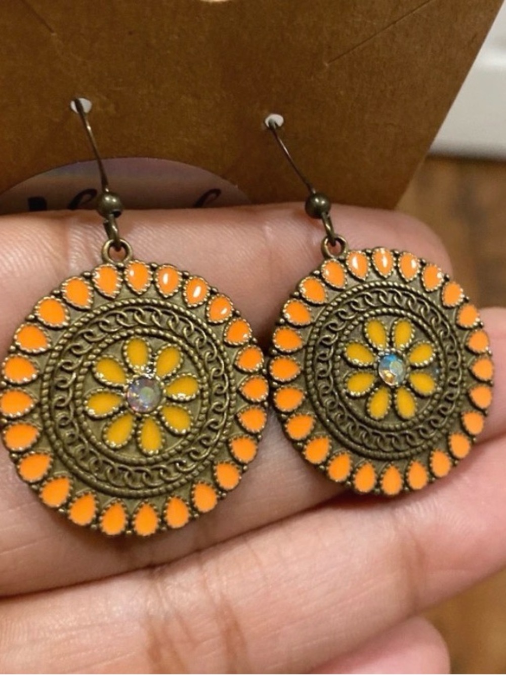 Bohemian Orange & Yellow Filigree Dangle Earrings